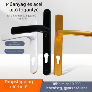 Alumínium‑ötvözetes erkélyajtó fogantyú zárval, Plastic-Steel modell, 85/92‑típusú egypontos zár, szobai/erkély üvegajtókhoz