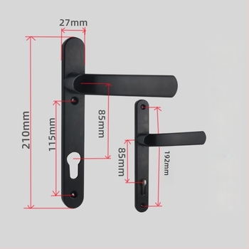 Alumínium‑ötvözetes erkélyajtó fogantyú zárval, Plastic-Steel modell, 85/92‑típusú egypontos zár, szobai/erkély üvegajtókhoz