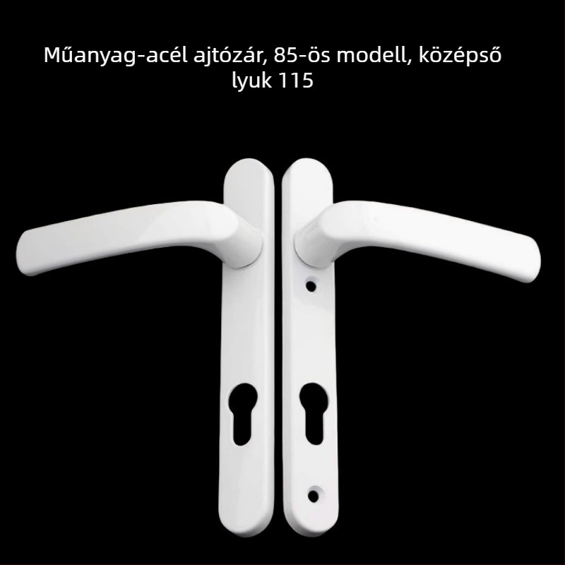 Alumínium‑ötvözetes erkélyajtó fogantyú zárval, Plastic-Steel modell, 85/92‑típusú egypontos zár, szobai/erkély üvegajtókhoz