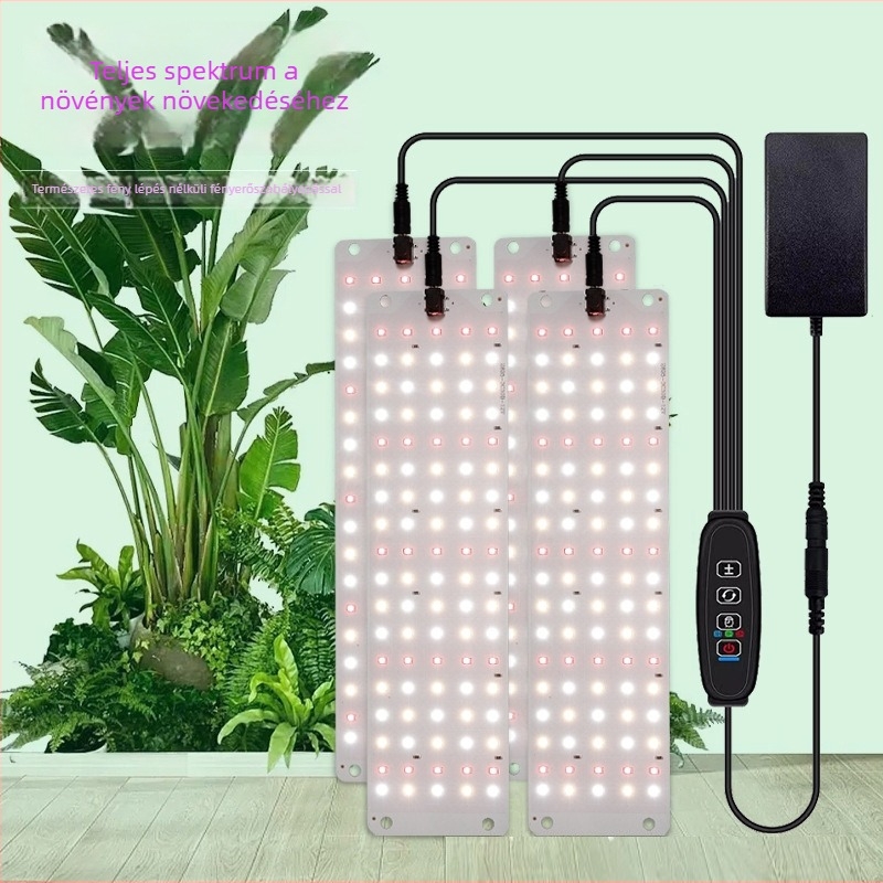 Teljes spektrumú növény növekedési LED panel 1–4 növény számára beltéri csíráztatáshoz (12V bemenet; Sanan optoelectronics LED chip; LED-égők száma: 150/300/450/600; IP42 védelem; élettartam 50 000 óra)