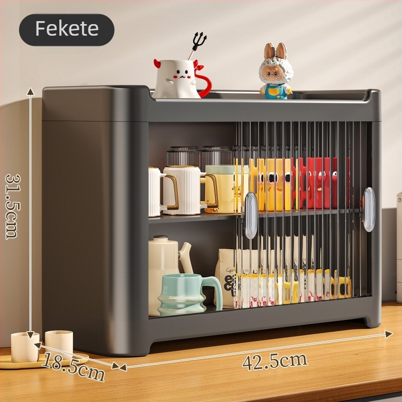 Kétszintes asztali pohár tároló állvány, műanyagból, modern minimalista stílus
