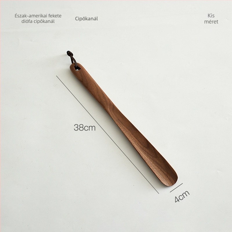Diósfa cipőhúzó kanál alapzattal és hosszú nyéllel – háztartási cipőfelhúzó segédeszköz, egész éves használatra