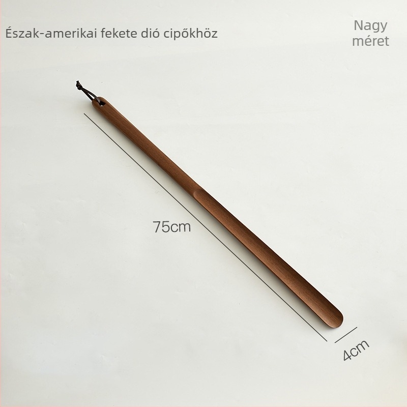 Diósfa cipőhúzó kanál alapzattal és hosszú nyéllel – háztartási cipőfelhúzó segédeszköz, egész éves használatra