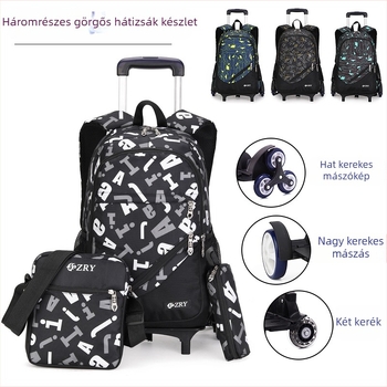 Fiúknak tervezett iskolatáska kerekekkel, általános iskolába, modell 9124#, nylonból; lélegző, kopásálló, terheléscsökkentés.