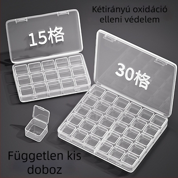 Ékszertároló doboz, átlátszó, fedéllel, halmozható, rekeszekkel