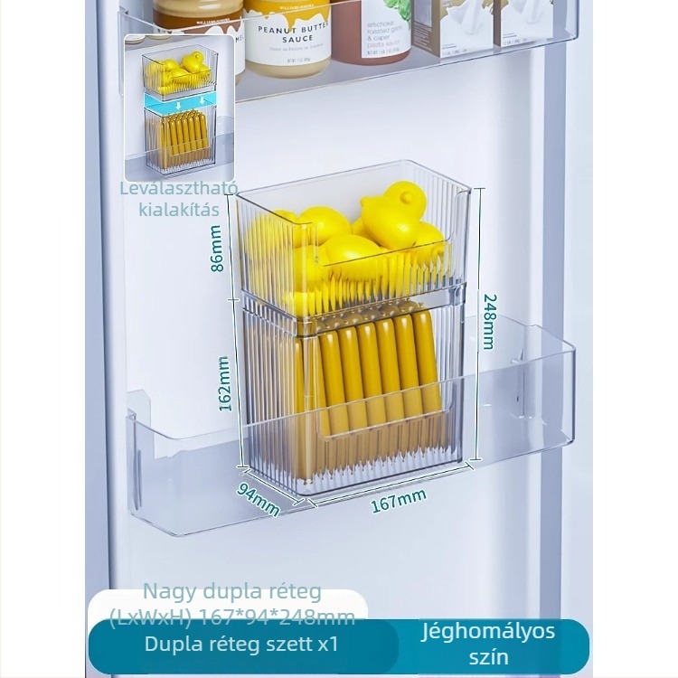 Hűtőszekrény oldalsó ajtó tároló doboz, PET műanyag, 2L kapacitás, modell BXH-1-7, modern egyszerű konyhai rendező
