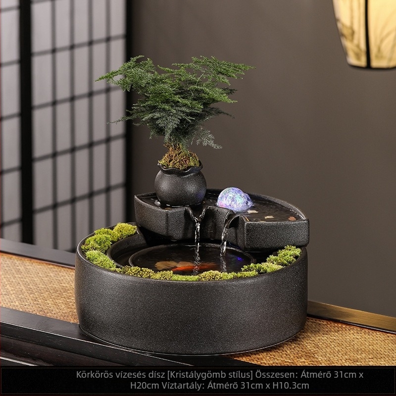 Kerámiából készült asztali vízfolyásos szökőkút – mini tájkép, mázolt és festett, új kínai stílusban (Anyag: Kerámia; Felület: Mázas; Készítés: Festett; Stílus: Új kínai stílus)