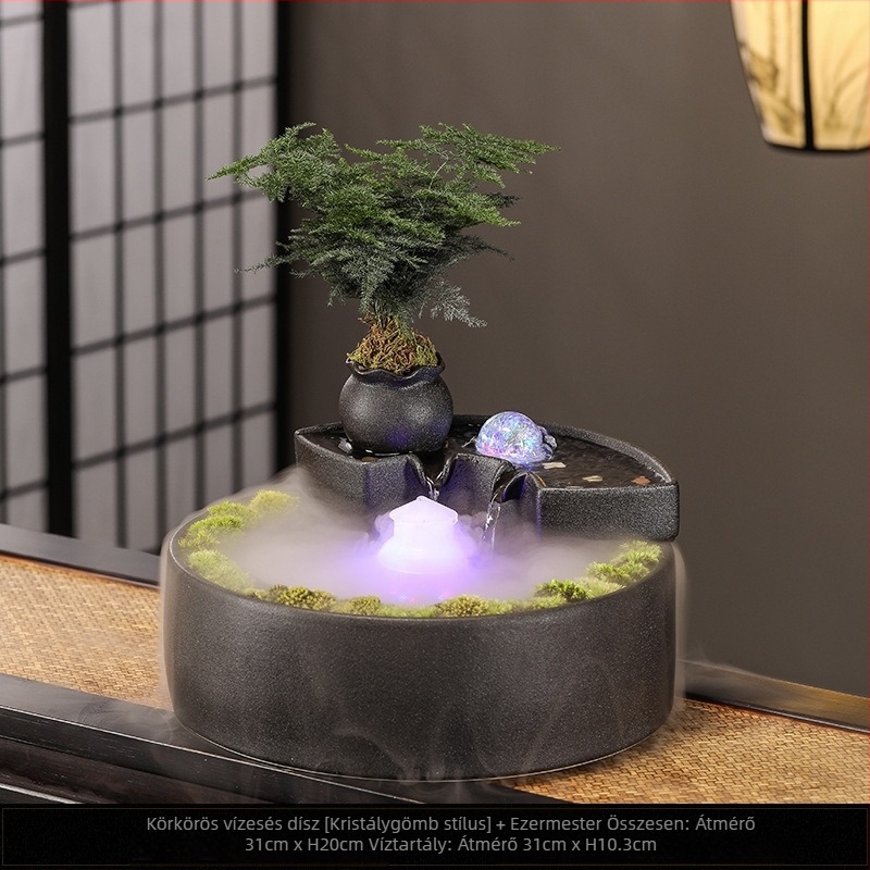 Kerámiából készült asztali vízfolyásos szökőkút – mini tájkép, mázolt és festett, új kínai stílusban (Anyag: Kerámia; Felület: Mázas; Készítés: Festett; Stílus: Új kínai stílus)