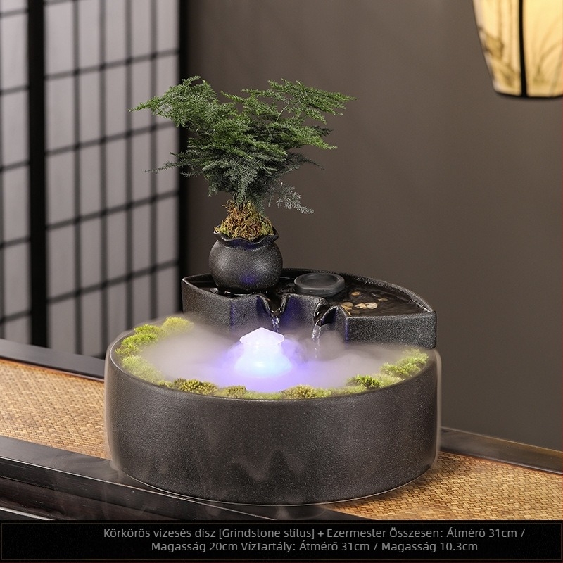 Kerámiából készült asztali vízfolyásos szökőkút – mini tájkép, mázolt és festett, új kínai stílusban (Anyag: Kerámia; Felület: Mázas; Készítés: Festett; Stílus: Új kínai stílus)