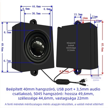 USB-táplált számítógépes hangszóró, 4 Ω, 3 W, frekvencia 10–25000 Hz, 5V USB tápellátás