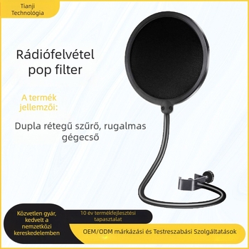 J.I.Y PC-01 Mikrofons Pop-szűrő, kettős rétegű szűrővel, szélvédett, professzionális dizájn