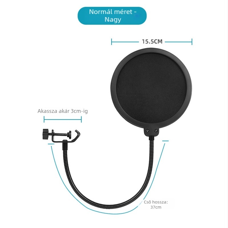 J.I.Y PC-01 Mikrofons Pop-szűrő, kettős rétegű szűrővel, szélvédett, professzionális dizájn