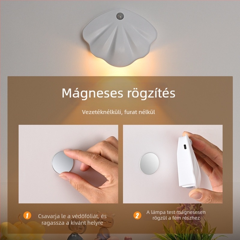Újratölthető intelligens LED éjszakai lámpa mozgásérzékelővel, vezeték nélküli mágneses beltéri falikar, házszám világítás