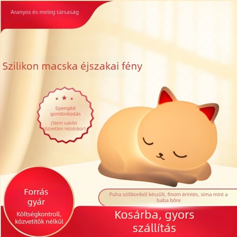 Szilikon éjszakai fény érintéses kapcsolóval, beépített akkumulátor, szenzoros világítás és környezeti világítás