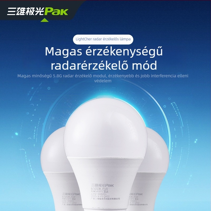 LED radaros szenzoros lámpa folyosókhoz és lépcsőházakhoz, E27 csavaros foglalat, 220V, 95 lm/W, modell PAK543071/PAK543072
