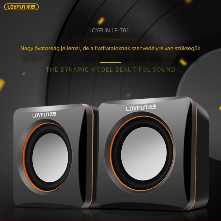 LF-701 Mini PC hangszórók, USB interfész, 3,5 mm audio csatlakozó, 2-csatornás sztereó