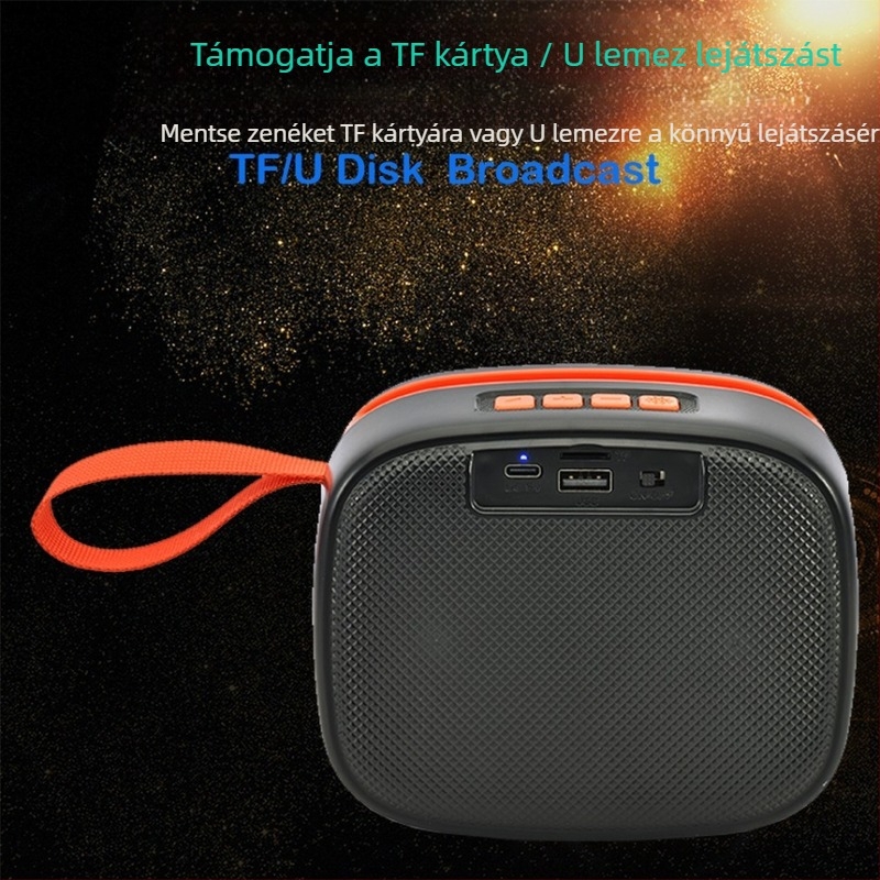 Kültéri Bluetooth hangszóró Bluetooth 5.3-mal, FM rádióval, memóriakártya- és USB-támogatással, LED világítással, beépített akkumulátorral