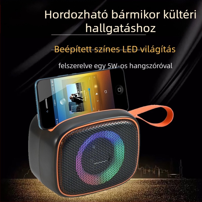 Kültéri Bluetooth hangszóró Bluetooth 5.3-mal, FM rádióval, memóriakártya- és USB-támogatással, LED világítással, beépített akkumulátorral
