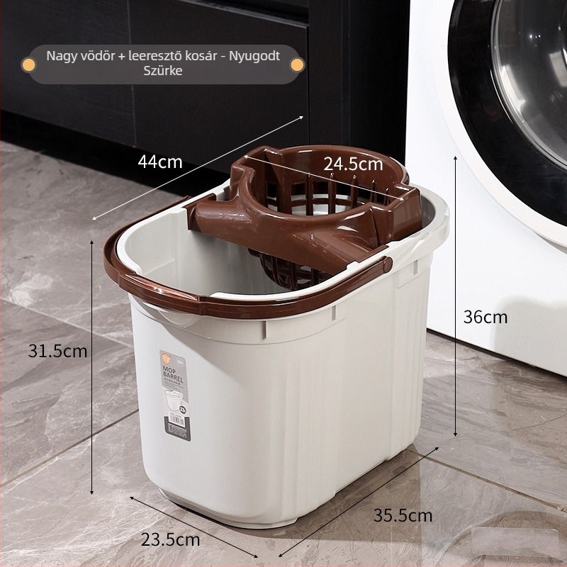 Mop vödör nyomóval, régi stílusú dizájn, merev műanyag, téglalap alakú, háztartási használatra