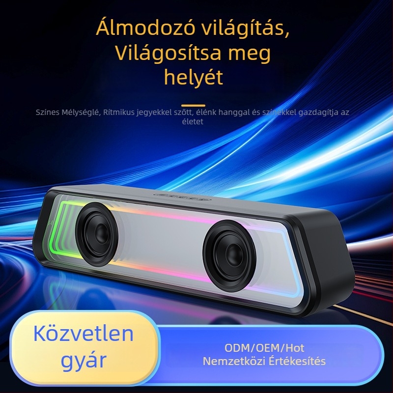 Bluetooth 5.3 asztali hangsáv beépített akkumulátorral (2000–4000mAh), teljesítmény 8W×2, frekvencia 100Hz–20kHz, SNR ≥75dB, ABS+ tükrös ház