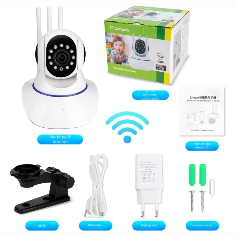 Vezeték nélküli IP Kamera WiFi-vel, 2MP, 3,6 mm objektív, éjjellátás, három antenna, UFO stílus