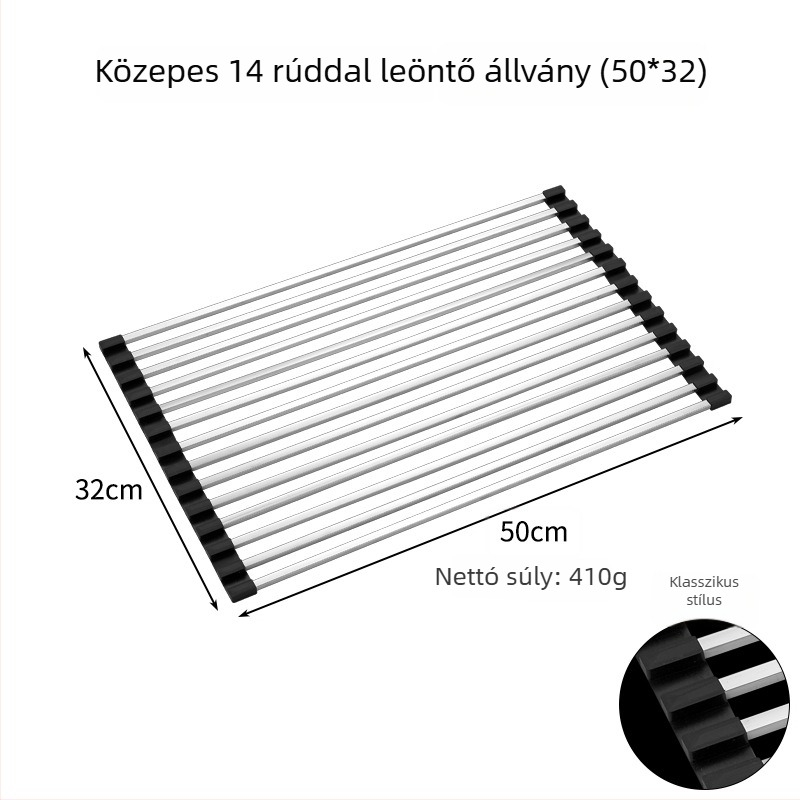 Rozsdamentes acél mosogatóállvány; összecsukható; leeresztő sorozat; Hong Junda – logóval testreszabható