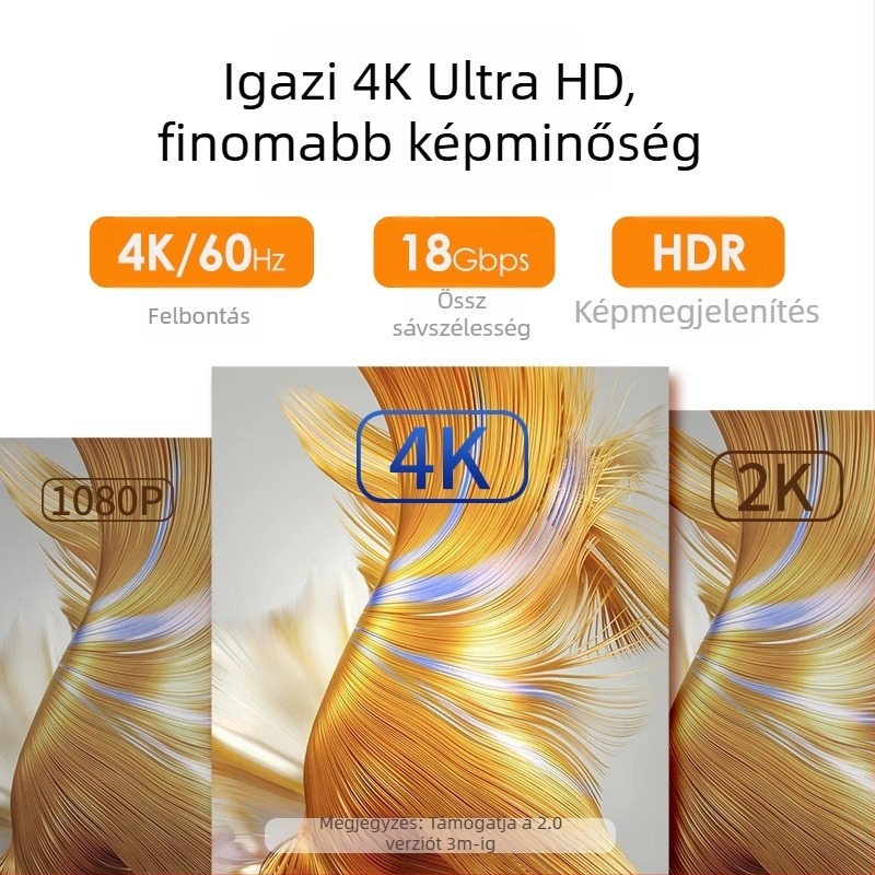 HDMI kábel 2.0, 4K kompatibilis, rézvezető, aranyozott csatlakozók, TV-hez, számítógéphez, set-top boxhoz és projektorhoz