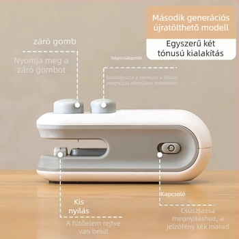 Mini záró- és vágó készülék műanyag csomagoláshoz, gyors melegítés, 3,7V újratölthető, 16W, ABS ház, modell TX-006
