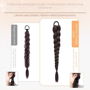 Női fonott póthaj paróka, kézzel készített, magas hőmérsékletű huzalból készült, nem festhető és nem dauerolható