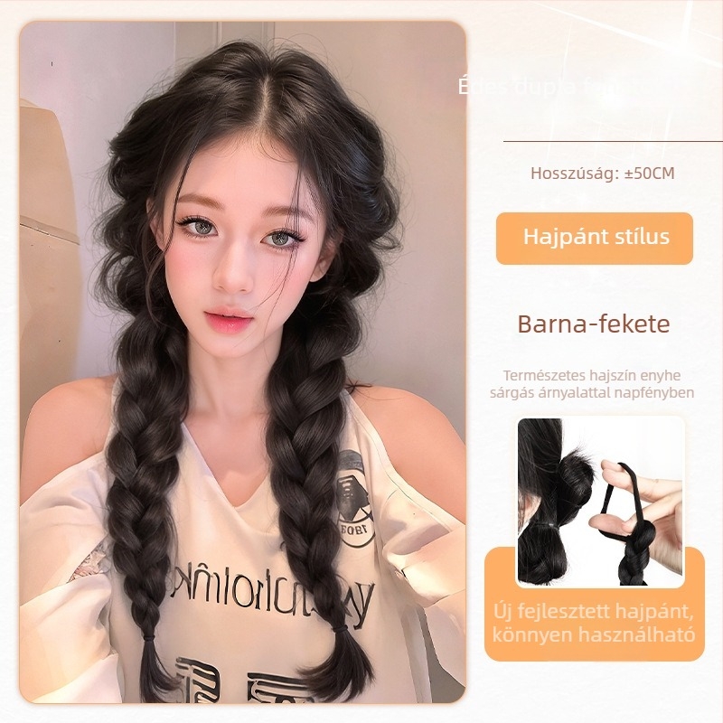 Női fonott póthaj paróka, kézzel készített, magas hőmérsékletű huzalból készült, nem festhető és nem dauerolható