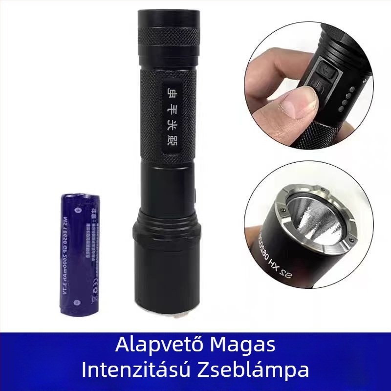 Alumíniumötvözetes LED zseblámpa, 3 W, 2000 mAh, újratölthető
