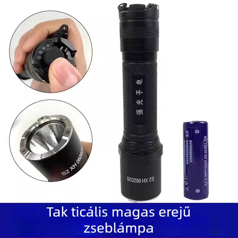 Alumíniumötvözetes LED zseblámpa, 3 W, 2000 mAh, újratölthető