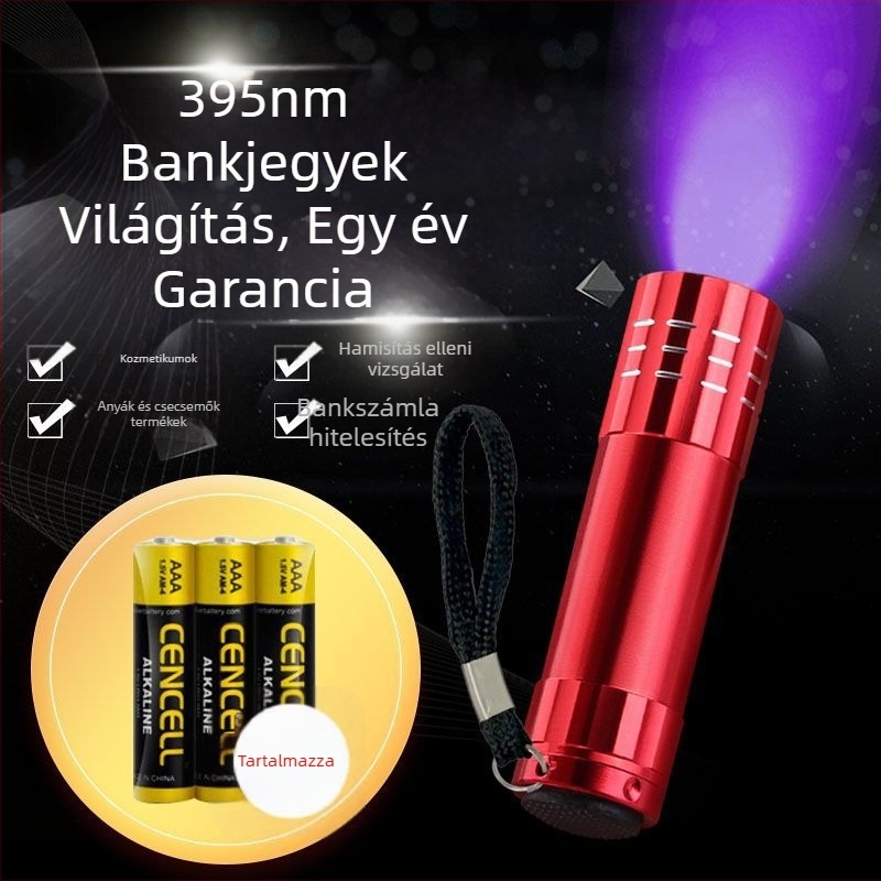 Hordozható bankjegydetektor toll UV-lámpával és fluoreszcens reagens detektálással, CE tanúsítvánnyal.