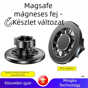 MagSafe gyűrűs mágnesfej autó-műszerfal tartóhoz, N52 mágnes, ABS műanyag, mágneses rögzítés, tartalmaz mágneslapot