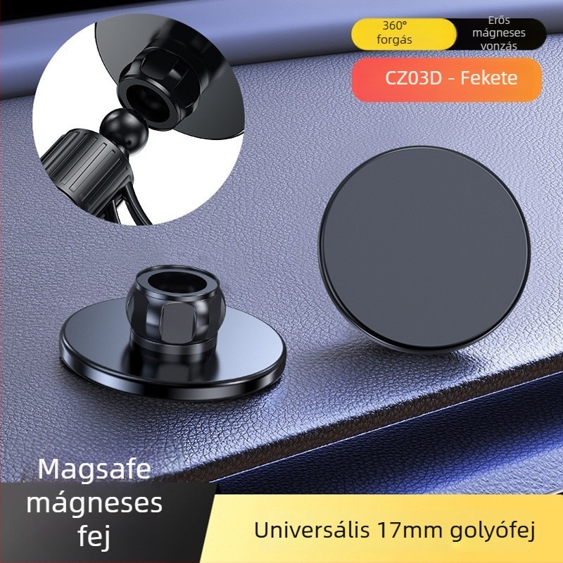 MagSafe gyűrűs mágnesfej autó-műszerfal tartóhoz, N52 mágnes, ABS műanyag, mágneses rögzítés, tartalmaz mágneslapot