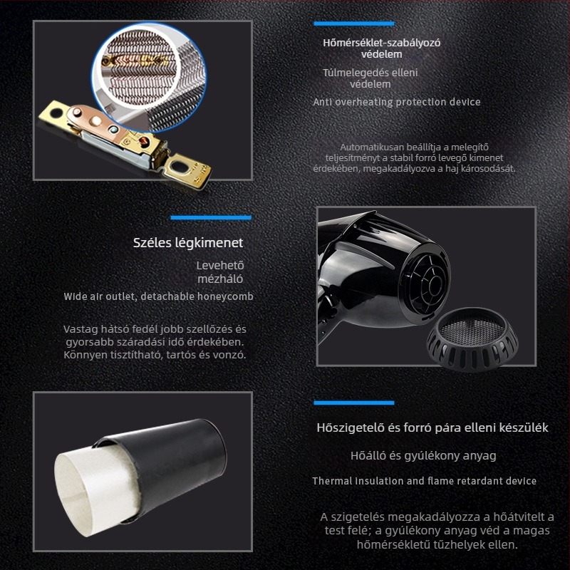 Hajszárító 1800W, AC motor, 220V, 2 fokozat, meleg és hideg levegő
