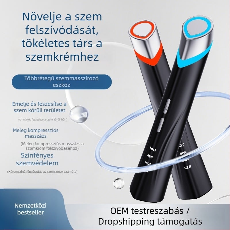 Szem EMS mikroáram készülék fényterápiával, USB táplálású, hordozható, beépített 800–1000 mAh akkumulátor, IPX0, otthoni használatra