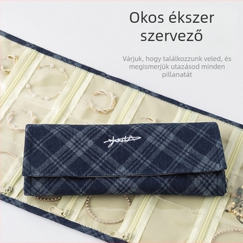 Utazáshoz való ékszertáska – vászon, csíkos mintázat (modell STP10202, lezser stílus, puha kivitel)