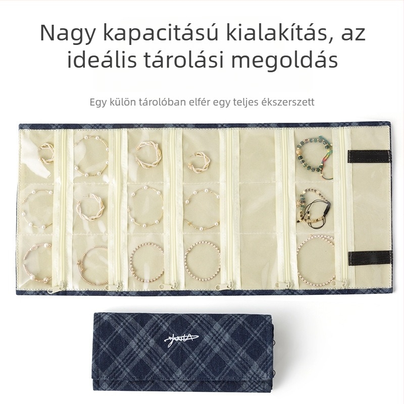 Utazáshoz való ékszertáska – vászon, csíkos mintázat (modell STP10202, lezser stílus, puha kivitel)