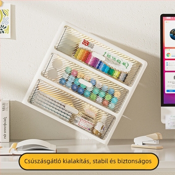 Asztali tároló doboz fiókos típusú tárolórendszer, több rétegű átlátszó szervező, műanyag, 35 L kapacitás
