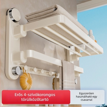 Oginsk fém törölközőtartó fürdőszobába, szívófejes rögzítés, fúrás nélkül, beépített akasztó rúddal