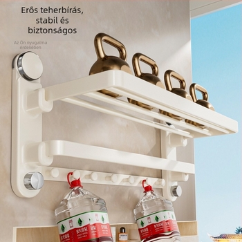 Oginsk fém törölközőtartó fürdőszobába, szívófejes rögzítés, fúrás nélkül, beépített akasztó rúddal