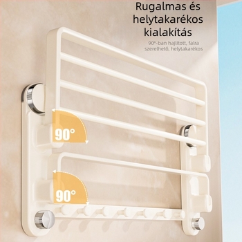 Oginsk fém törölközőtartó fürdőszobába, szívófejes rögzítés, fúrás nélkül, beépített akasztó rúddal