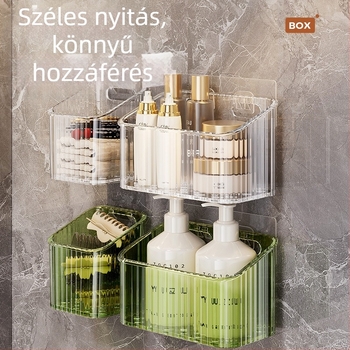 Falra szerelt kozmetikai tároló – műanyag, egy rétegű, 5–10 kg teherbírás, modern minimál stílus