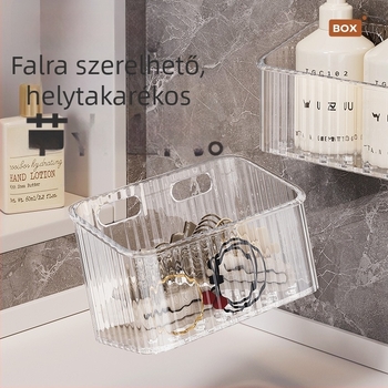 Falra szerelt kozmetikai tároló – műanyag, egy rétegű, 5–10 kg teherbírás, modern minimál stílus