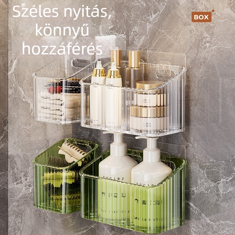 Falra szerelt kozmetikai tároló – műanyag, egy rétegű, 5–10 kg teherbírás, modern minimál stílus