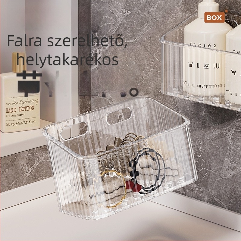Falra szerelt kozmetikai tároló – műanyag, egy rétegű, 5–10 kg teherbírás, modern minimál stílus
