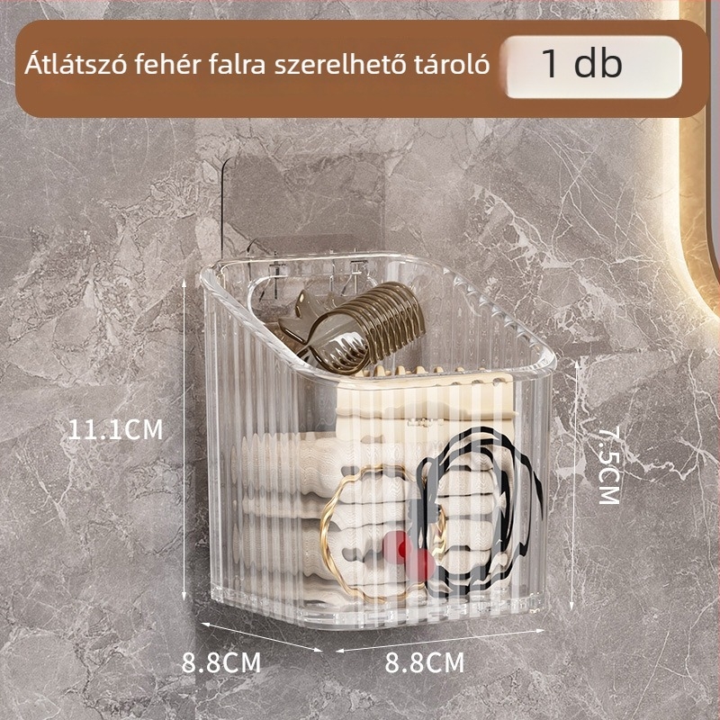 Falra szerelt kozmetikai tároló – műanyag, egy rétegű, 5–10 kg teherbírás, modern minimál stílus
