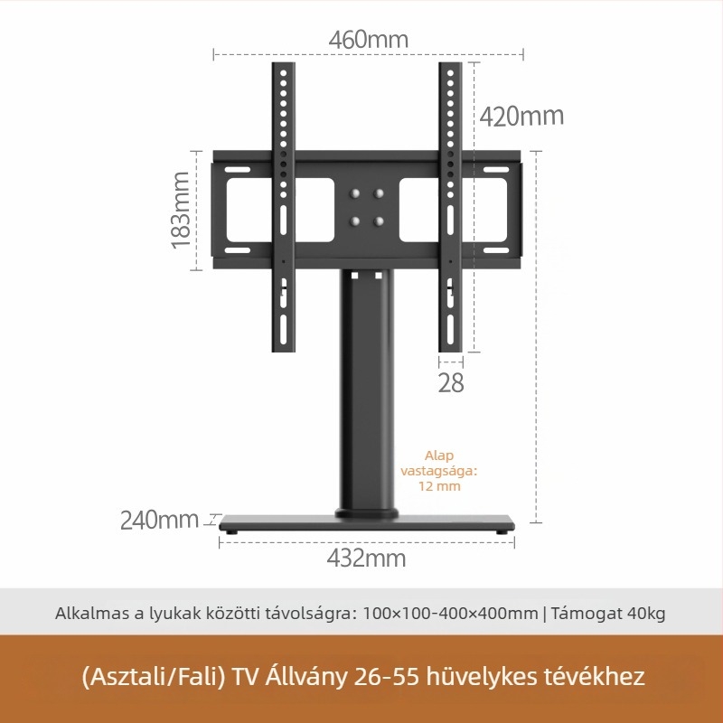 Universális TV állvány és falra szerelhető tartó, mechanikus vezérlés, vasból készült tartó, teherbírás több mint 15 kg