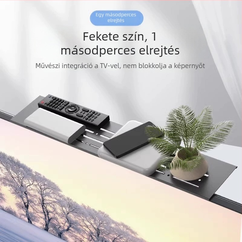 Asztali TV/monitor felső polc – szénacél, fúrás nélkül, egyszerű modern dizájn, többfunkciós nappali tároló, egyetlen szint
